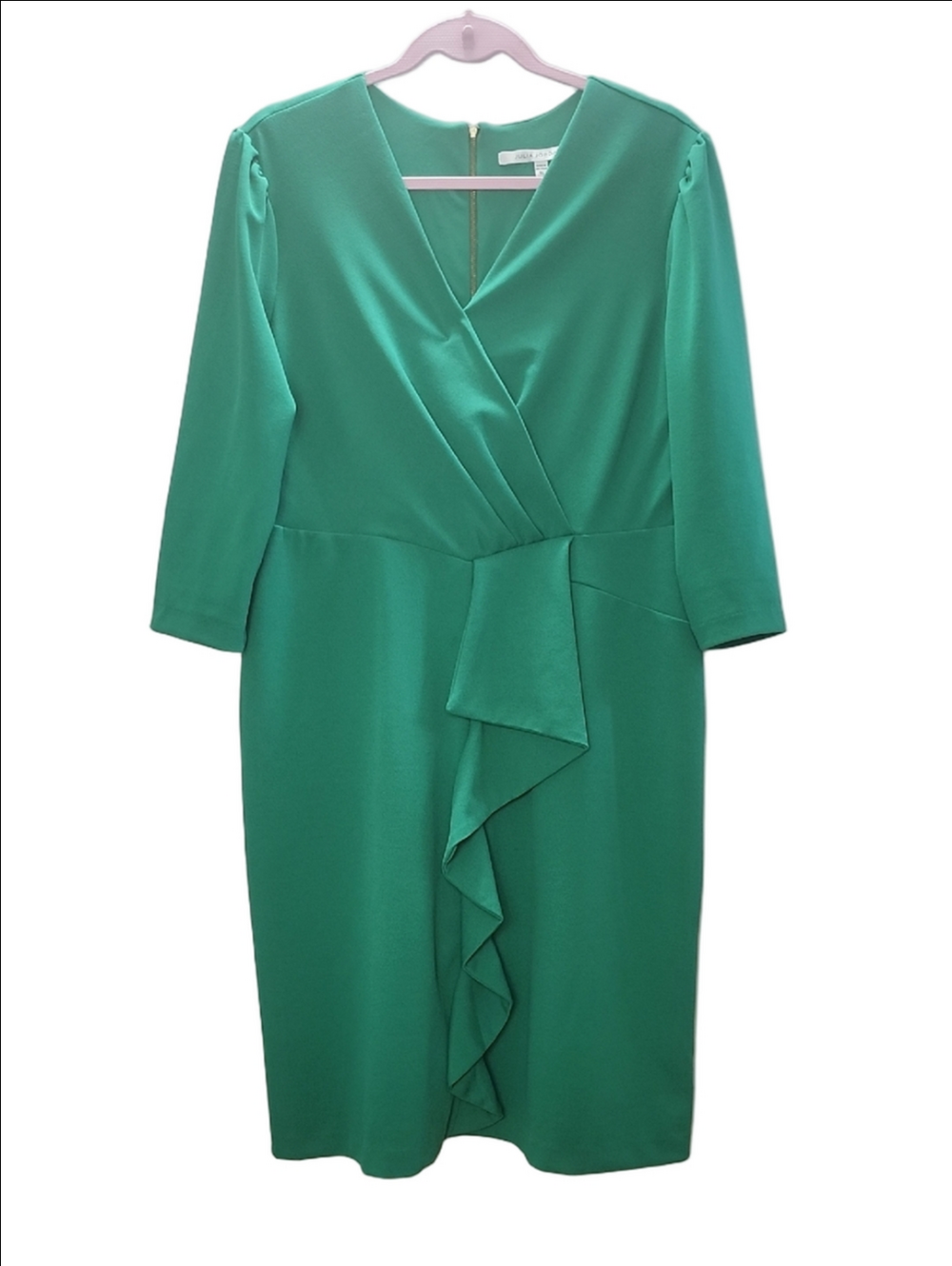 JULIA JORDAN Green Cascade Ruffle Crepe Sheath Dress